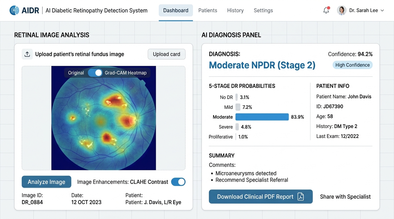 AIDR AI retinal screening and Grad-CAM explainability dashboard preview