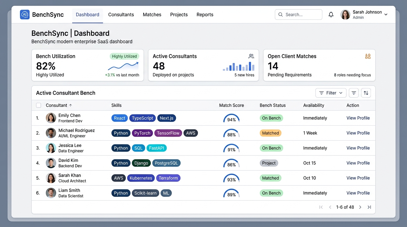 BenchSync enterprise web application preview